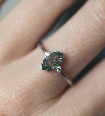Cincin Batu Akik Moss Hijau Asli, Cincin Batu Permata Wanita Cantik