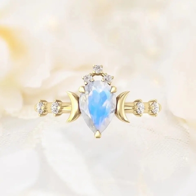 Natural Moonstone Gemstones 925 Silver Anniversary Jewelry Rings Asli Pear Cut