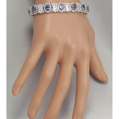 24.70 CTW Natural Tanzanite Dan Gelang Berlian Dalam Emas Putih Padat 14K
