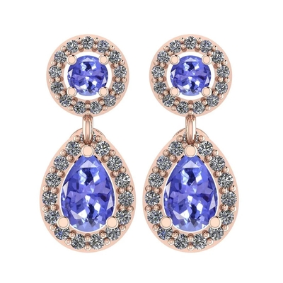 7.82 CTW Tanzanite Alami Dan Anting Berlian 14K Emas Kuning Padat