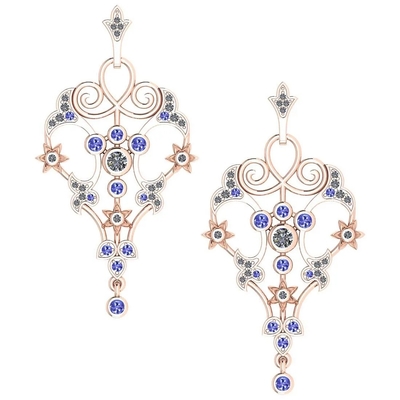 Bersertifikat 0,61 Ctw I2/I3 Tanzanite Dan Berlian 14K Rose Gold Earrings