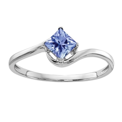 4mm Princess Cut Cincin Pertunangan Tanzanite Alami 14k Emas Putih