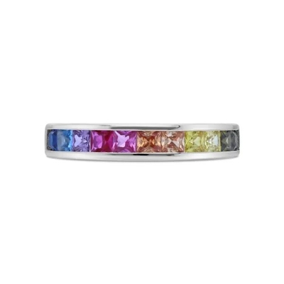 Grosir 925 Sterling Silver Rainbow CZ Baguette Batu Cincin Multicolor Zirkon Cincin Untuk Perhiasan Pesta