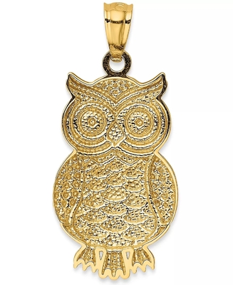 Liontin Manik Pesona Burung Hantu Bertekstur dalam Emas 14K dengan Lapisan Rhodium Untuk Wanita