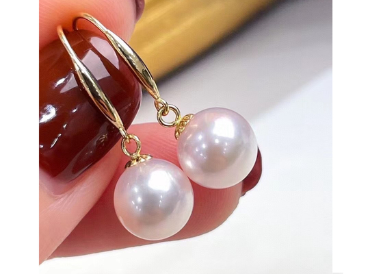 Anting Mutiara Bulat OEM, Anting Menjuntai Mutiara Klasik untuk Pernikahan Dimensi 9-9.5MM