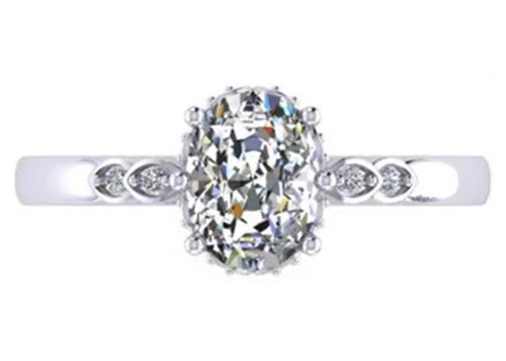 Cincin Pertunangan Emas Putih Potongan Oval 18k Dimensi 8.0 × 6.0mm ODM