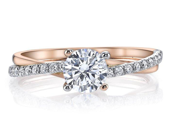Cincin Perak 2 Nada Warna 9K Dengan Berlian Moissanite 6mm 0.81ct