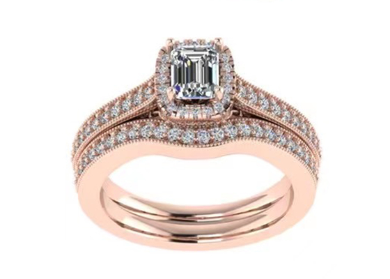 0.8ct 14K Solid Gold Jewellery, set cincin pertunangan emas mawar RA5.6×4.5MM