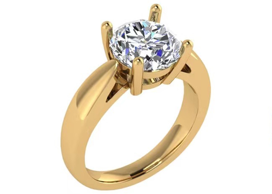 Pengaturan tangan 14K Perhiasan Emas Padat, Cincin Berlian Solitaire Alami 2.7ct Potongan Bulat