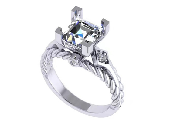 Cincin Janji Batu Permata Berlian Moissanite 14K Gold Princess Cut