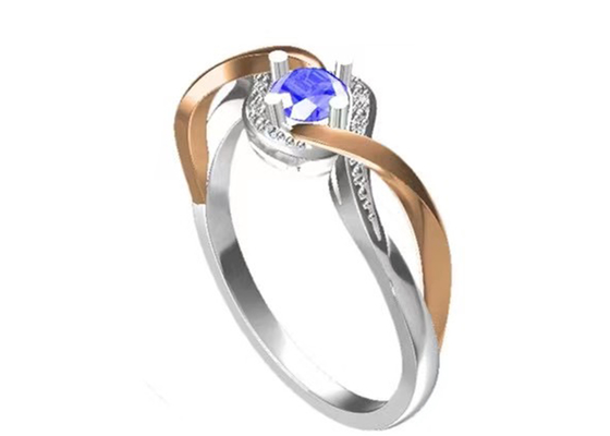 Perhiasan Tanzanite 14K Solid Gold Jewellery Crossover Band RD6.4MM Batu Utama
