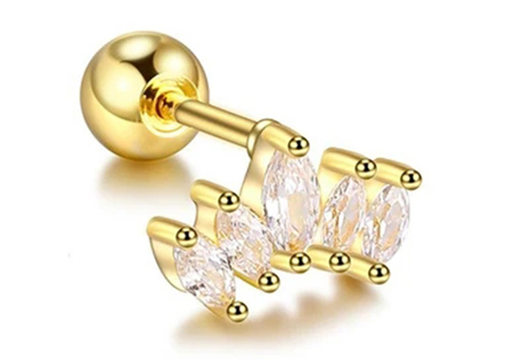16g Crown Shape Gold Body Piercing Jewelry Earrings 6mm Panjang Dengan Mq Diamond