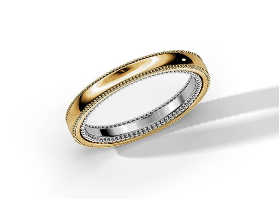 ODM 2 Tone Gold Engagement Rings, 4MM 5MM 6MM Gold Wedding Band Ring OEM