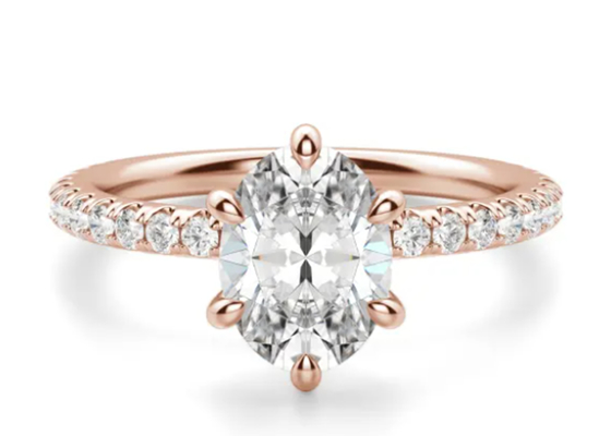 Prong Set Type 9k Silver Ring Rose Gold Material Dengan Batu 1.5carat 6x8mm
