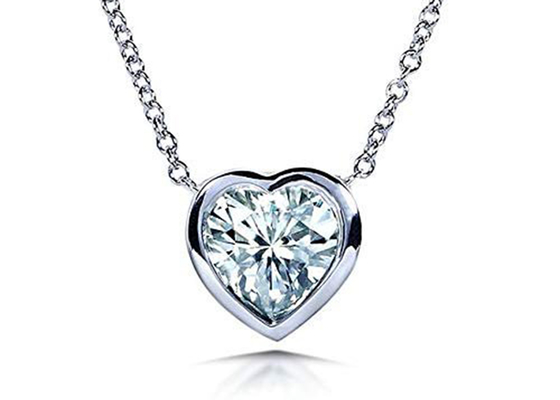 Kalung Emas 14K 16 inci gaya Bezel Hati dengan Moissanite 6x6mm