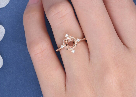 Pengaturan Pertunangan 14k Rose Gold Ring Flower Floral Semi Mount