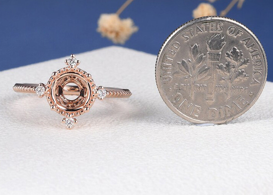 Pengaturan Pertunangan 14k Rose Gold Ring Flower Floral Semi Mount
