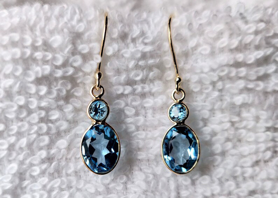 Perhiasan Emas Kuning 14k Buatan Tangan, Anting Emas Kuning 14k Alami Batu Permata Topaz