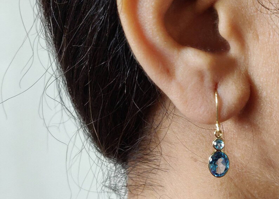 Perhiasan Emas Kuning 14k Buatan Tangan, Anting Emas Kuning 14k Alami Batu Permata Topaz