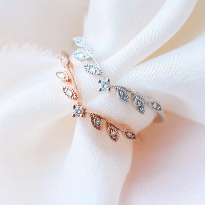 Cincin Pertunangan Unik Pernikahan Berlian 14K Perhiasan Emas Kuning