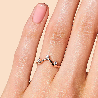 14K Rose Gold Perhiasan Berlian Asli, Cincin Ulang Tahun Berlian Mewah Nyata