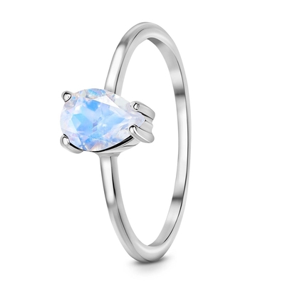 14K Rose Gold Pear Cut Perhiasan Moonstone Mungil Sederhana Cincin Batu Bulan