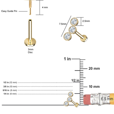14K Emas Milgrain Triple Bezel Berulir Flat Back Stud Perhiasan Tindik Berlian Alami