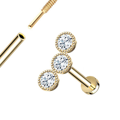 14K Emas Milgrain Triple Bezel Berulir Flat Back Stud Perhiasan Tindik Berlian Alami