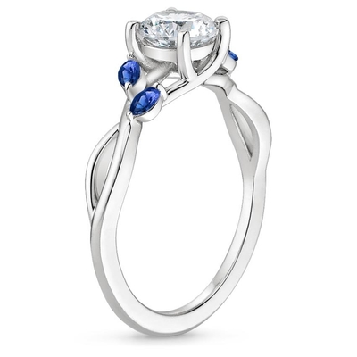 Marquise Cut Biru Moissanite Wedding Ring 18 K Emas Putih Dengan Lab Tumbuh Berlian Wanita Perhiasan