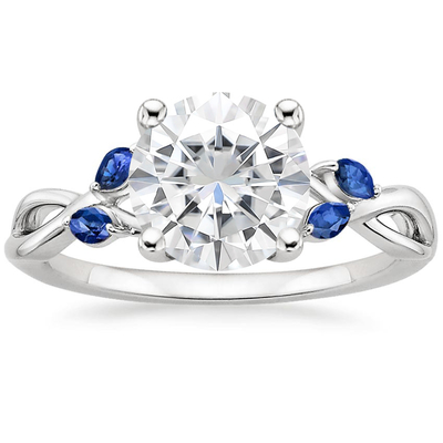 Marquise Cut Biru Moissanite Wedding Ring 18 K Emas Putih Dengan Lab Tumbuh Berlian Wanita Perhiasan