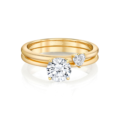 Trendi Perhiasan Cincin Kuning Emas Padat Moissanite Cincin Pertunangan Set Heart Cut Moissanite Cincin Set