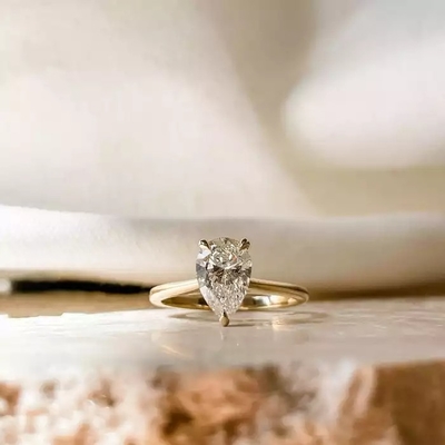 cincin pertunangan berlian asli 18k emas Pear Natural Diamond Wedding Ring