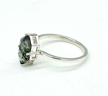 Hexagon Moss Agate Ring dengan Berlian Sebagai Hadiah Cincin Pertunangan Wanita