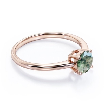 Hexagon Moss Agate Ring dengan Berlian Sebagai Hadiah Cincin Pertunangan Wanita