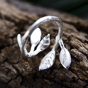 925 Sterling Silver Bentuk Marquise Jade Aventurine Daun Terbuka Cincin Daun Zaitun Cincin Perhiasan Buatan Tangan Hadiah Unik untuk Wo