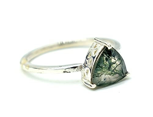 Moss Agate Emerald Ring Set, Anniversary Jewelry Gift Promise Wedding Ring