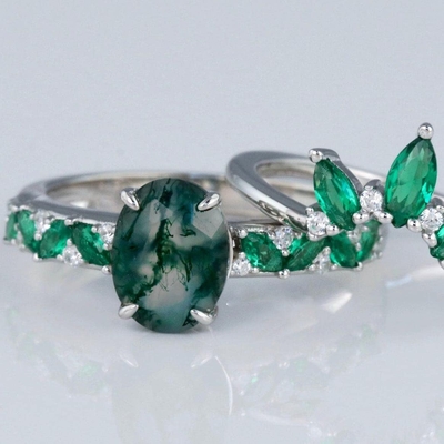 Cincin Batu Akik Moss Hijau Asli, Cincin Batu Permata Wanita Cantik
