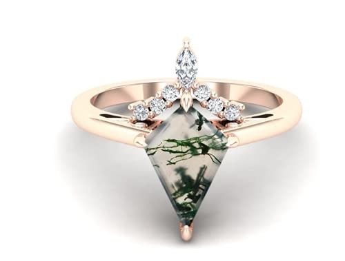 Layang-layang Bentuk Batu Lumut Alami Batu Akik Cincin Pertunangan Vintage Art Deco Hadiah Cinta