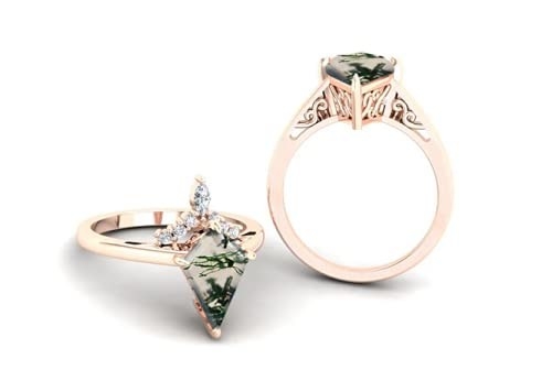 Cincin Batu Akik Moss Hijau Asli, Cincin Batu Permata Wanita Cantik