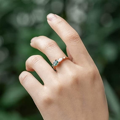 Cincin Batu Akik Moss Hijau Asli, Cincin Batu Permata Wanita Cantik