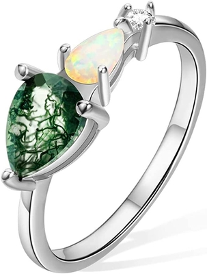 Hexagon Cut Natural Moss Agate Vintage Unique Moissanite Bridal Ring Untuk Art Deco