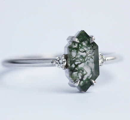 Cincin Batu Akik Moss Hijau Asli, Cincin Batu Permata Wanita Cantik
