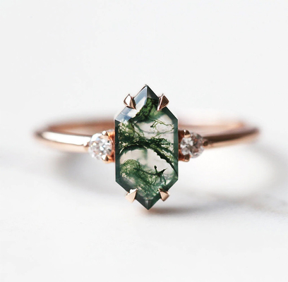 Cincin Batu Akik Moss Hijau Asli, Cincin Batu Permata Wanita Cantik
