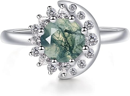LUO S925 Sterling Silver Cincin Matahari Dan Bulan Berbentuk Bulat 7MM Untuk Wanita