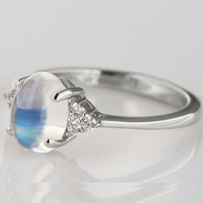 925 Sterling Silver Rainbow Moonstone Perhiasan Oval Cut Vintage Moonstone Cincin Pertunangan untuk Wanita