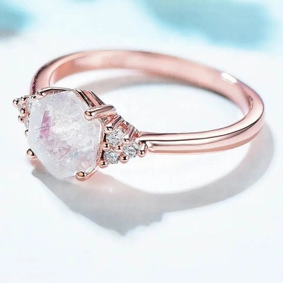 925 Sterling Silver Rainbow Moonstone Perhiasan Oval Cut Vintage Moonstone Cincin Pertunangan untuk Wanita