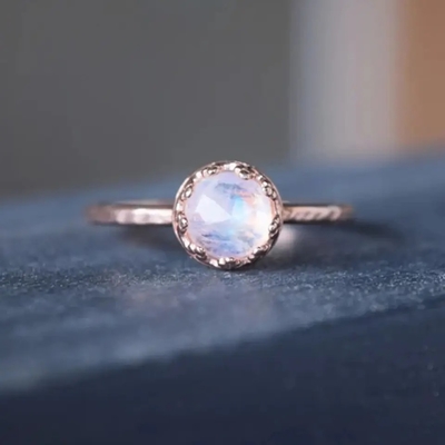 Rose Gold Plated 925 Sterling Silver Rainbow Faceted Moonstone Jewelry Pear Cut Halo Moonstone &amp; CZ Cincin Pertunangan
