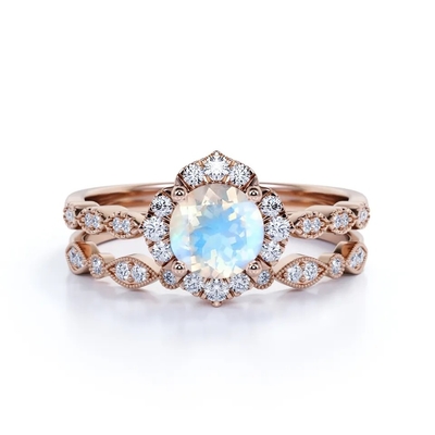 Glamour Hot Fashion Natural Rainbow Moonstone Wanita 925 Sterling Silver Perhiasan Cincin