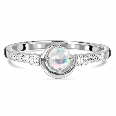 Glamour Hot Fashion Natural Rainbow Moonstone Wanita 925 Sterling Silver Perhiasan Cincin