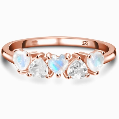 Glamour Hot Fashion Natural Rainbow Moonstone Wanita 925 Sterling Silver Perhiasan Cincin